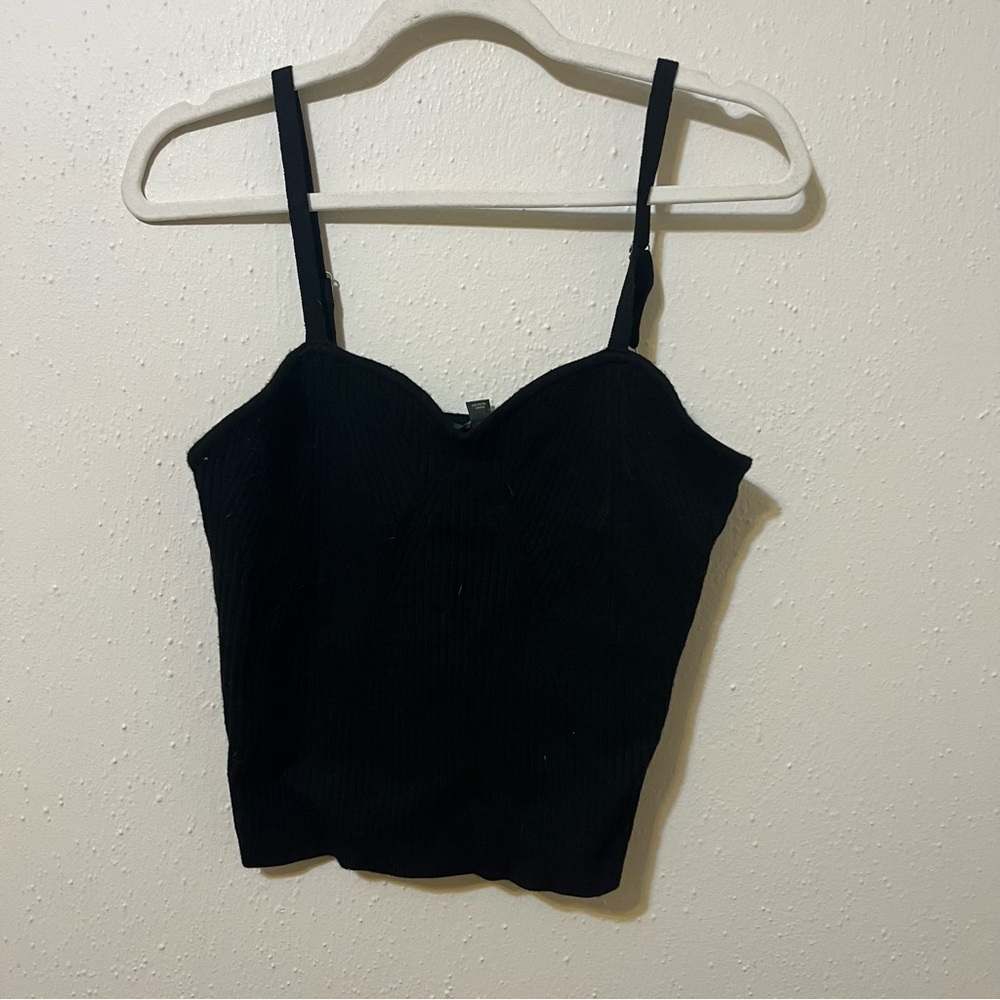 Women’s Wild Fable Knit Ribbed Cropped Black Spaghetti Strap Tank Top
